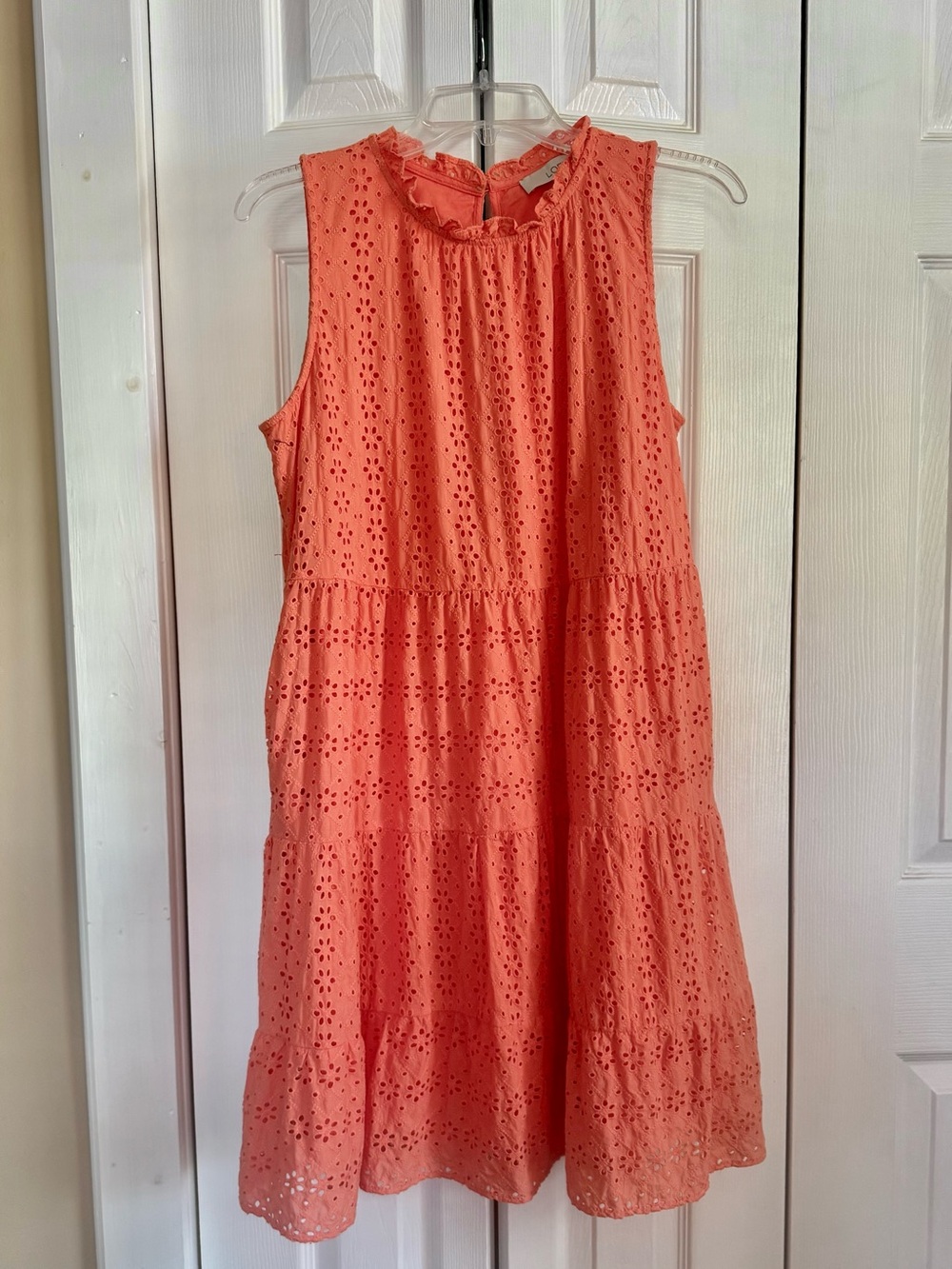 LOFT Eyelet Orange Tiered Sleeveless Dress Size M